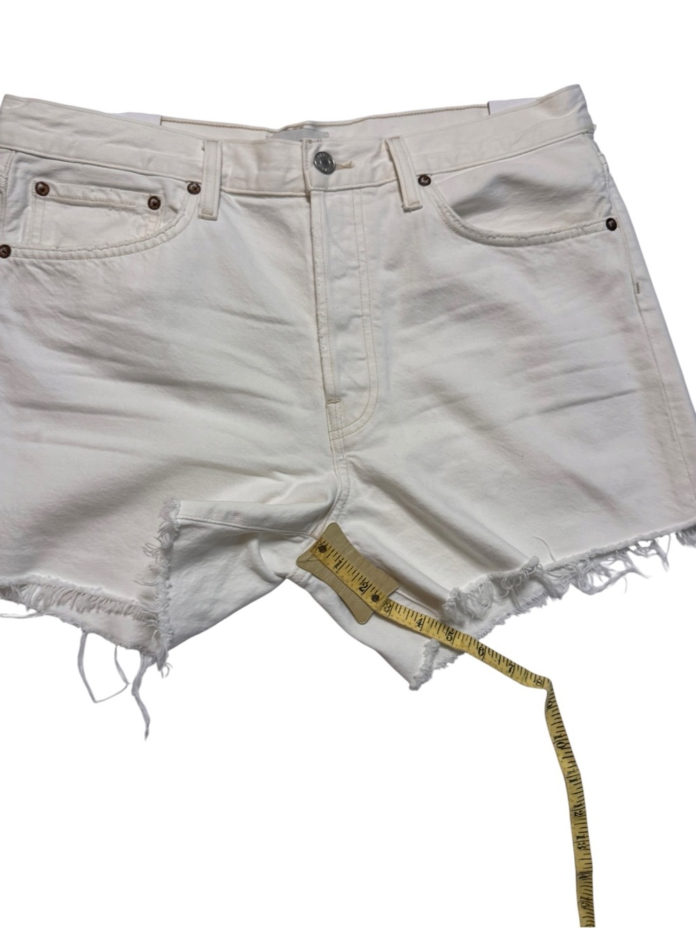 NEW Agolde White Raw Hem Parker Long Short Button Fly Women's 30 - Picture 9 of 9